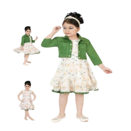Girls Cotton Summer Party Frock - Printed White Design, Short Sleeves, Anti-Wrinkle, Breathable, Washable, Modern Style