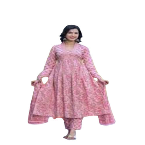 Ladies Anarkali Suits - Premium Cotton , Regular Fit, Full Sleeves, Printed, Anti UV, Appliqued with Beads and Stone Closure