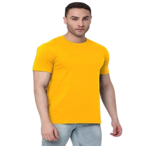 Men's Cotton Casual T-Shirt - Half Sleeves, Regular Fit | Plain Yellow Round Neck Design
