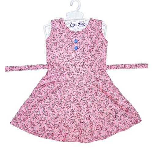 Kids Cotton Frocks - Printed Sleeveless Modern Design, Pink Color | Anti-Wrinkle, Breathable, Machine Washable, Ideal for Summer Age 7-9 Years