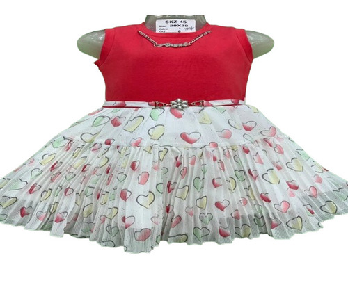 Kids Silk Frock - Silk, Age 4-6 Years, Red & White Printed, Sleeveless Trendy Style | Anti Wrinkle, Breathable, No Fade, Machine & Hand Washable