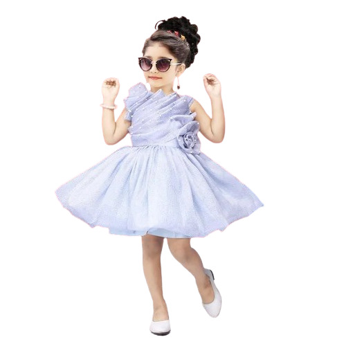 Girls Fancy Frocks - Soft Net, Sleeveless, Light Ice Blue | Anti Wrinkle, Breathable, Party Wear for Ages 0-6