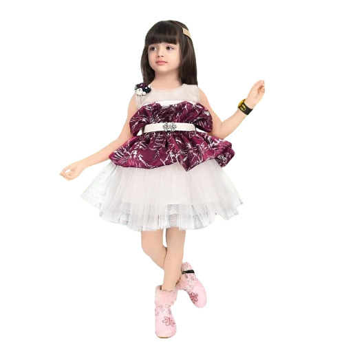 Kids Girls Fancy Frock - Soft Net Sleeveless Round Collar Ivory White | Anti-Wrinkle Breathable Hand Washable Modern Style Perfect for Summer Parties