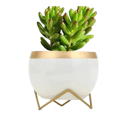 Metal Meena Pot - Iron Material, 1 Feet Height, Glossy White Finish, Round Shape | Ideal for Elegant Garden Decor
