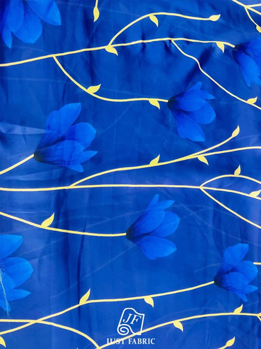 Floral Printed Cotton Fabric - 180 Gsm, 44 Inch Width, Blue Color | Washable, Ideal For Summer Apparel