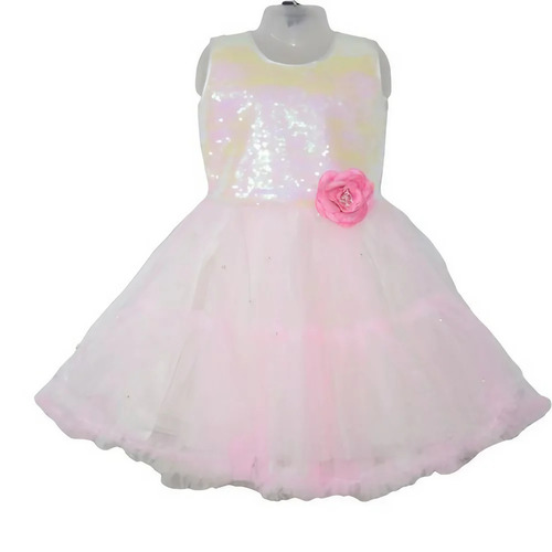 Fancy Sleeveless Baby Frock - Light Yellow Net Size M | Trendy Style Anti-Wrinkle Breathable Washable