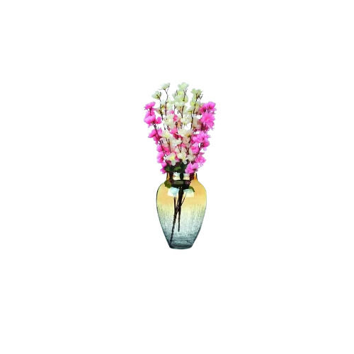 Decent Glass Modern Flower Vase With Luster And Crackle Finish (Medium) ,Glass ,Yellow