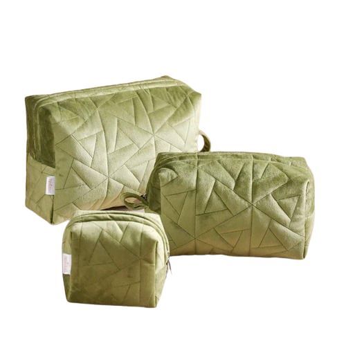 Makeup Pouch Set - Cotton Fabric , Lightweight Olive Green, Compact Size with Organized Compartments, Durable Zipper Closure, Simple Stylish Design