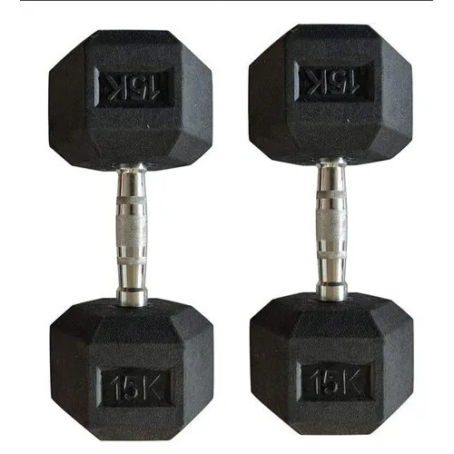 Rubber Dumbbell - 15kg Fixed Hex Shape | Perfect for Toning Up Muscle