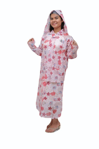 Women's PVC Raincoat - Full Sleeve Pink | Waterproof Front Pockets Adult Size M