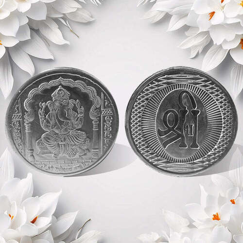 Ganesh Ji Silver Coin - Material: Metal