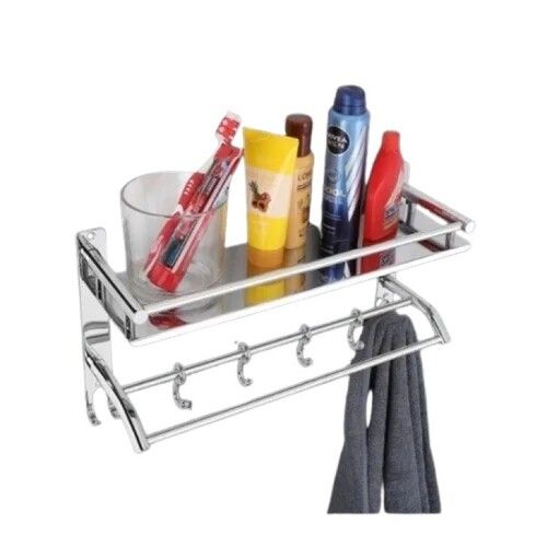 Ss Bathroom Shelf Towel Rod - Color: Silver