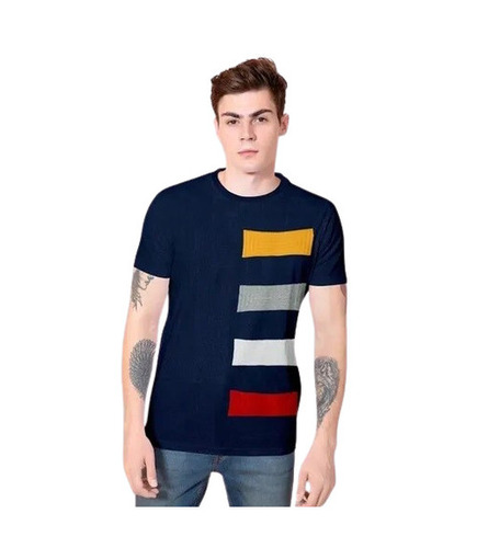 Mens Printed T Shirts - Cotton, XS/S/XL/XXXL Size, Blue Color | Breathable, Lightweight, Fade Resistant, Wrinkle Resistant, Regular Fit, Short Sleeves
