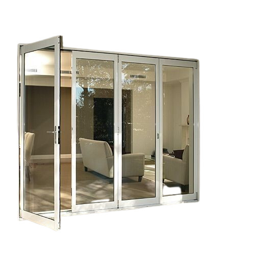 Aluminium Door - Durable Accordion Door Customized Size Silver Color Fine Design Swing Open Style Left Lock Handle Position Polished Surface Finishing