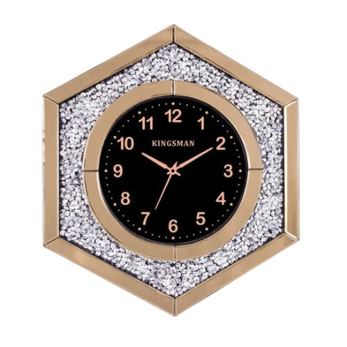 Luxury Crystal Diamond Hexagon Mirror Wall Clock - Color: Rose Gold