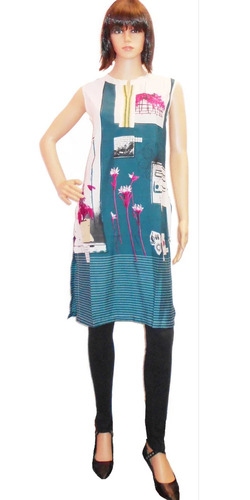 Sleeveless Crepe Kurti - Ankle Length, Printed Pattern, Various Colors | Machine Washable, Casual Wear For Ladies