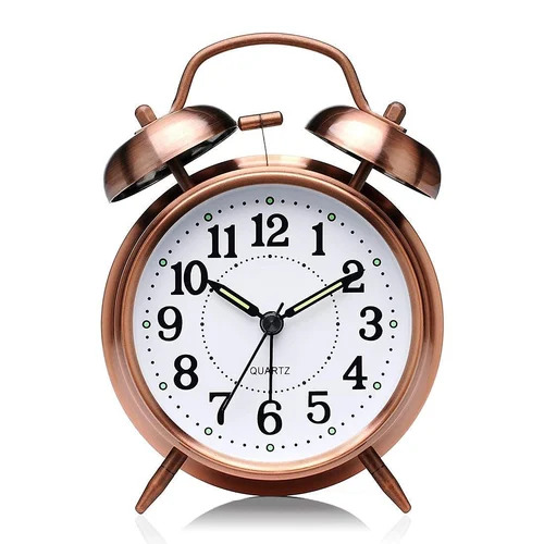 Round Brown Copper Twin Bell Alarm Clock - Size: Various Sizes Are Available