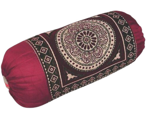 Round Pillow - Extra Soft Cotton Filling, Standard Size, Maroon & Black Printed Cover | Crocheted Plain Design