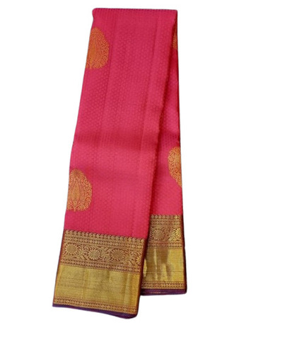 Pink Kancheepuram Silk Sarees - Silk, Regular Fit, Pink | Quick Dry, Fade Resistant, Wrinkle-Free, Lightweight, Skin-Friendly, Breathable