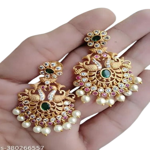 Antique Peacock Earring - Premium Alloy Steel and Brass Jewelry | Customised Body Piercing Design, Charm Earrings with Pearl Detail