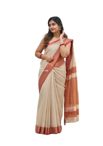 Cotton Sarees - Regular Fit, Beige Color, Lightweight and Breathable Fabric | Fade, Wrinkle, Shrink, Tear Resistance, Quick Dry, Comfortable, Skin-Friendly, Machine Washable