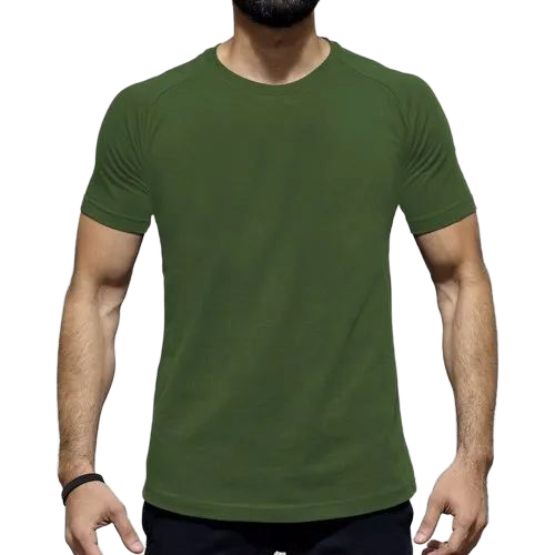 Premium Quality Olive Green Cotton T-Shirt - O-Neck, Short Sleeves, Comfortable and Breathable Fabric | Relaxed Fit with Side Pocket