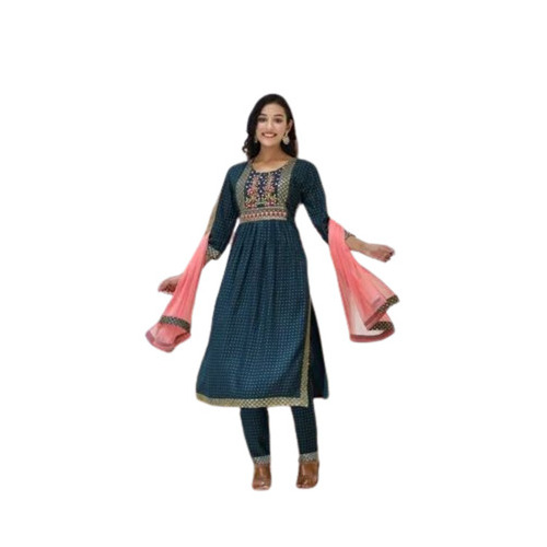 Round Neck Designer Kurti - Color: Blue