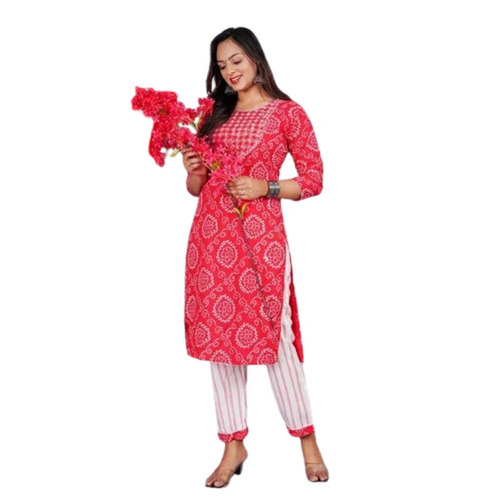 Embroidered Ladies Suit - Cotton Material, Customized Size, Red Color | Lightweight, Breathable, 100% Washable, Perfect for Summer and Winter