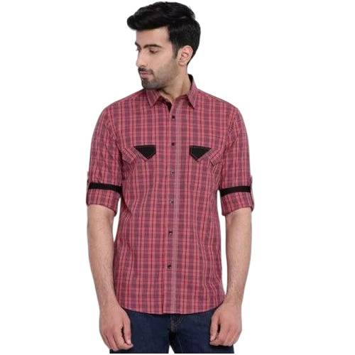 Mens Checked Cotton Shirt - Premium Quality, Comfortable Fit, Red Color | Sophisticated Look, Breathable Material, Anti-UV Feature, Versatile Wear, Full Sleeves