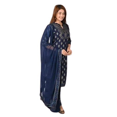 Rayon Kurti With Pant - Color: Blue