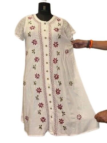 White Designer Kurti - Material: Rayon