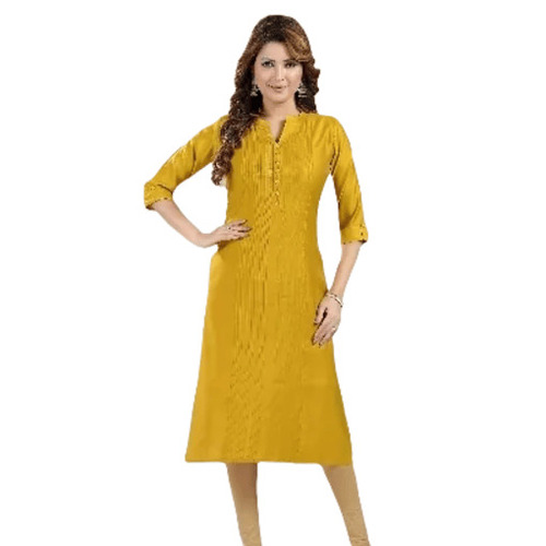 Ladies Kurtis - Superior Quality Regular Fit Yellow Color | Trendy Casual Wear Anti-Wrinkle Machine Washable Breathable 3-4th Sleeves