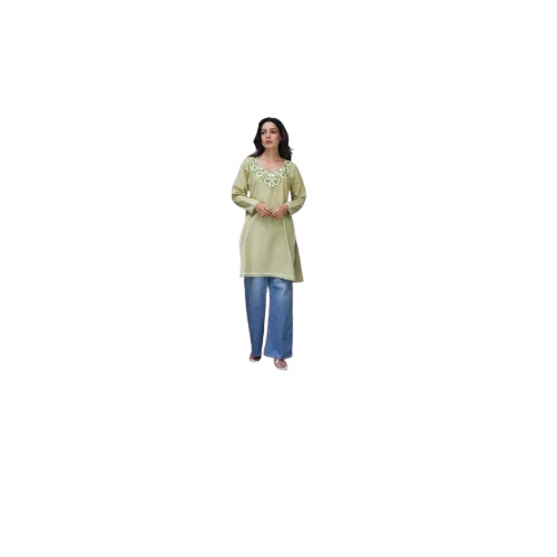 Women Kurtis - Cotton, Customized Size | Elegant Neck Embroidery, Comfortable 3/4th Sleeves, Breathable Fabric, Versatile for Casual & Semi-Formal Wear
