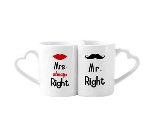 Couple Mug - Ceramic, Standard Size, Glossy Finish, White Color | Comfortable Grip, Lightweight, Reusable, Washable, Ideal for Hot and Cold Drinks