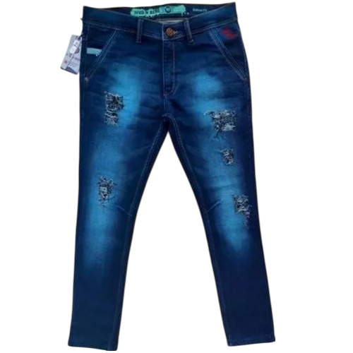Blue Color Premium Denim Jeans - Denim Material, Relaxed Fit, Dark Blue Color, Faded Wash, Five-Pocket Design, Stretchable, Versatile Style, Timeless | Cool Dry, Dry Cleaning, No Fade, Reversible, Washable, Waterproof
