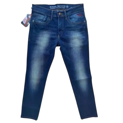 Premium Denim Jeans - Optimum Quality, Dark Blue Color , Faded Wash, Five-Pocket Design, Stretchable Fabric, Versatile Casual Wear