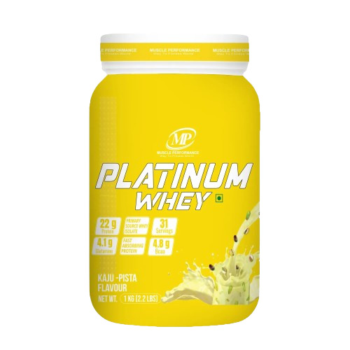 Platinum Whey Protein - 1 Kg Jar, Kaju Pista Flavor | 31 Servings, Vegetarian, Muscle Growth, Best Before 18 Months, Powder Form