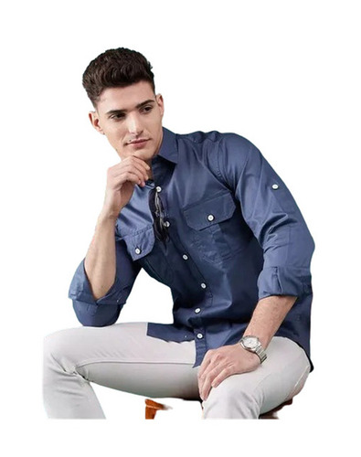 Plain Shirt - Cotton Twill, Full Sleeves, Classic Collar, Blue Color, Available in Sizes XS-XXXL | Anti-Wrinkle, Quick Dry, Breathable, Machine Washable