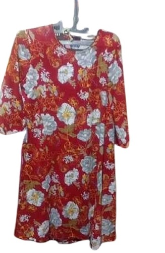 Ladies Short Kurti - Lightweight Cotton, Available in Sizes L, XS, S, XL, M, Multiple Colors , Modern 3-4th Sleeve Design with Printed Embroidery