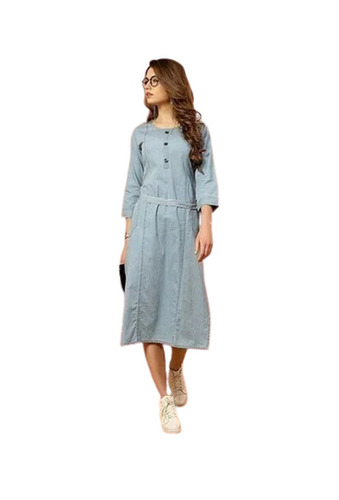 Denim Kurti - Machine Made, Regular Fit, Round-Neck | Breathable, Quick Dry, Washable, Modern Style, Available in Sizes L, M, XL, XXL, Perfect for Summer and Winter