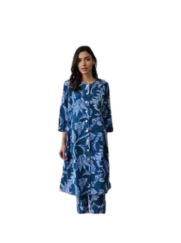 Printed Kurtis - Cotton Blend Sizes M-XXL Blue Color | Modern Style 3-4th Sleeve Quick Dry Breathable Machine Washable Regular Fit