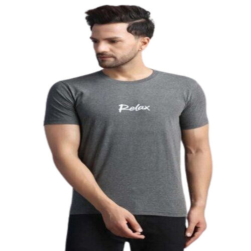 Men Cotton Lycra Plain Grey T Shirt - Color: Customized