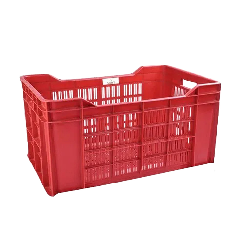 Plastic Vegetable Crate - Durable Red Color Coated Mesh Design, 54 x 36 x 29 cm Size