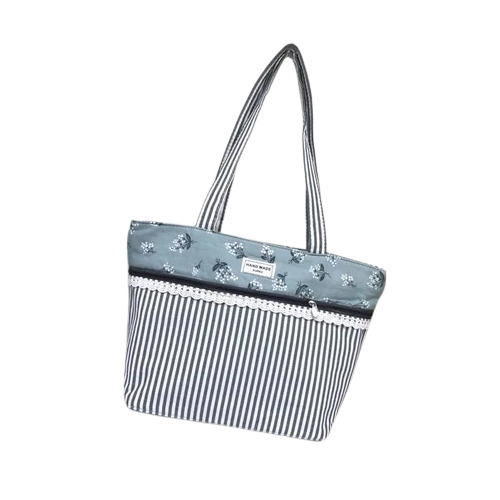 Stylish Designer Hand Bag - Cotton Fabric Square Shape White & Pink Color | Spacious Interior Zipper Closure Comfortable Handles Water-Resistant Trendy Look