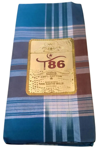 Blue Checked Cotton Lungi - Soft Touch Fabric Colorfastness Design | Skin Friendly Striped Pattern for All Seasons