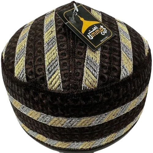 Men Brown Strip Muslim Cap - Age Group: Adult