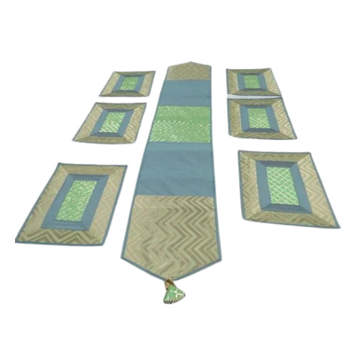 Dining Table Set - Silk Table Runner 78x13 Inches & 6 Mats 13x15 Inches, Multicolor | Non-Slip Backing, Heat Resistant, Traditional Elegance