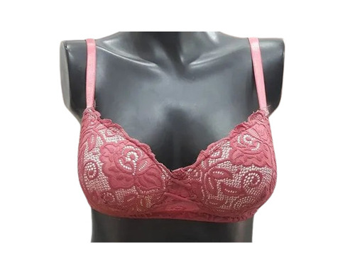 Ladies Padded Bra - Elastic Material, Standard Size, Red Color | Underwired, Sleeveless, 3/4th Plunge Neck, Breathable, Skin-Friendly Design