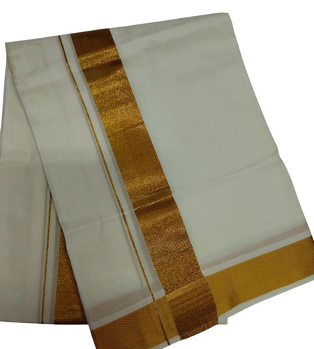 Men Kasavu Double Dhoti - Cotton , Plain White Color , Breathable and Elegant Look, Easy to Wash , Fade Resistant , Ideal for Gifting