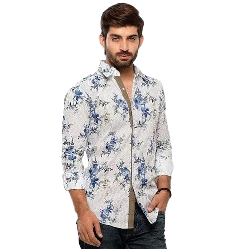 Mens Slim Fit Printed Cotton Shirt - Premium Quality, Breathable and Wrinkle-Resistant Fabric, Button-Down with Point and Spread Collar, Full Sleeves, Anti UV Feature
